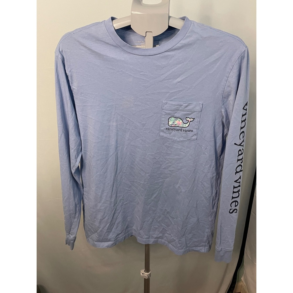 Vineyard Vines Long Sleeve Pocket T-Shirt Whale Logo Light‎ Blue Small S
